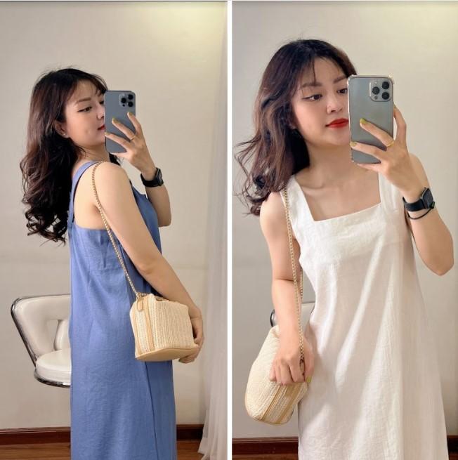 Váy suông dài hai dây bản to khoét nách đan chéo lưng Ulzzang hàng QC