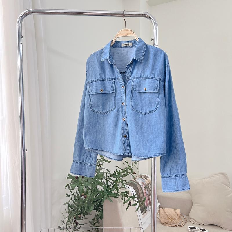 Áo Sơ Mi Croptop Nữ Chất Liệu Jean Mềm Mát Dài Tay Freesize Form Rộng Vừa (Ko Dày Cộm) | SUBICI Nữ Women