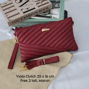 Viola Clutch Tas selempang Wanita slingbag terbaru untuk acara kasual formal kondangan Kulit PU Kanvas Polos Hitam Cokelat Bum Bag Tas Sabuk Polka Dot Canvas PVC With Handle Elegant Silver