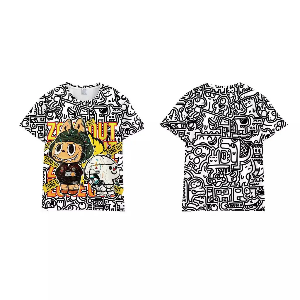 Anime Labubu Jeffy Raab Surrounding Printed T-shirt Short sleeved Round Neck Casual Versatile Top