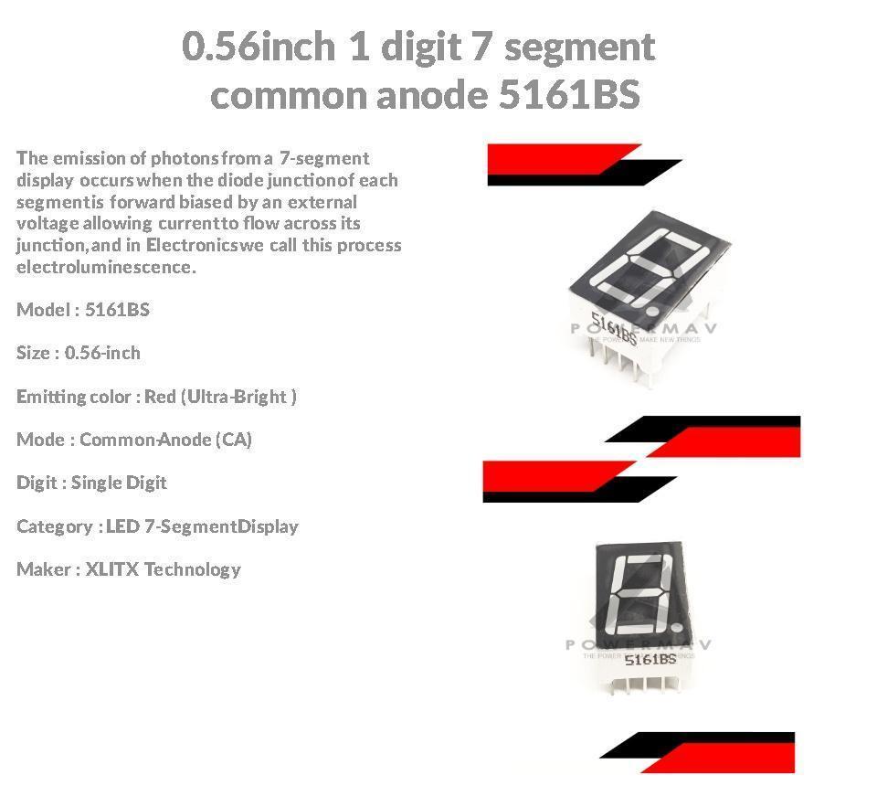 0.56inch 1 digit 7 segment common anode 5161BS Red Ultra Bright Single ...