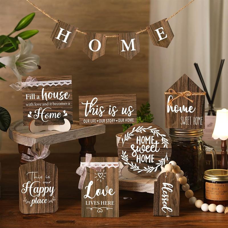 Product Introduction of Wooden Home Decor Set, 11pcs/set Wooden Letter & Leaf Pattern Decorative Ornament, Home Decor for Living Room Bedroom Dining Room [without Tray] 2
