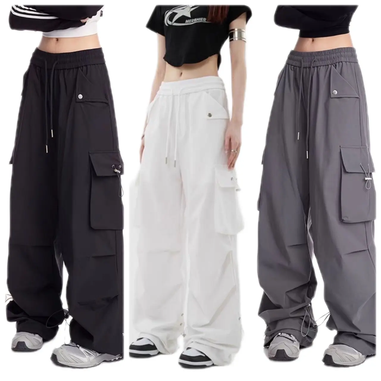 Quần hộp ống rộng nắp gập ,3 màu đen,trắng,chì,fullsize nam nữ mặc ok Nhung Ong Kaki Pants Kem quana unam