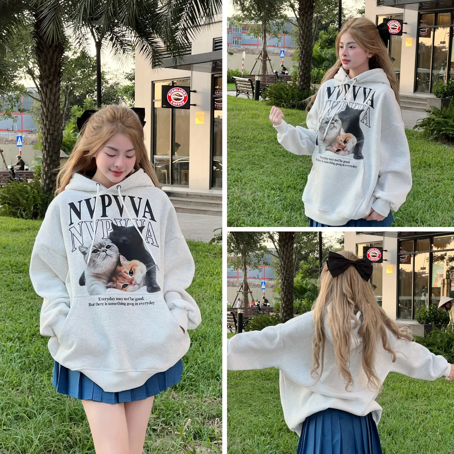Áo hoodie nỉ bông in 3 chú mèo cực xinh chất liệu nỉ bông mềm mịn