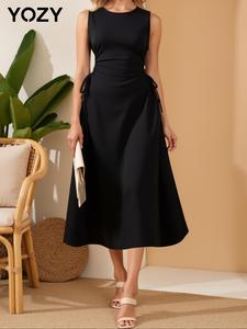 YOZY Women's Plain Tie Side Tank Dress, Elegant Casual Sleeveless Dress for Summer Women's Clothing for Daily Wear