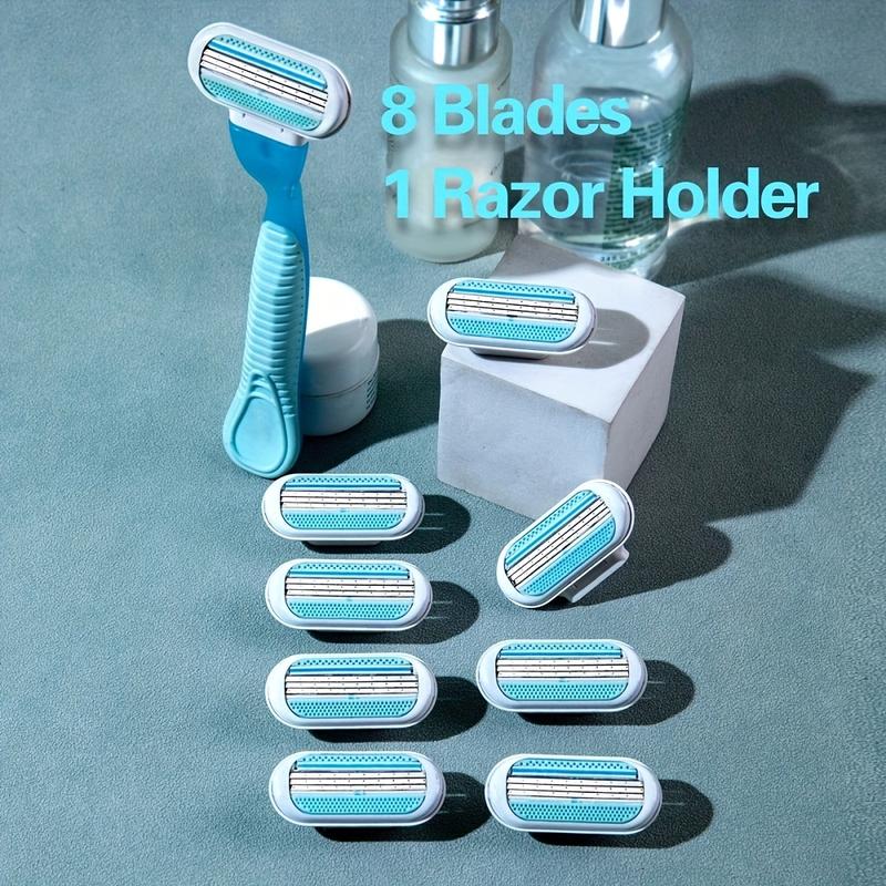 Product Introduction of Women's Manual Hair Removal Tool, 1 One Handle +8 One Blade, 3 Layers Stainless Steel Blades, Non-Slip Handle 4