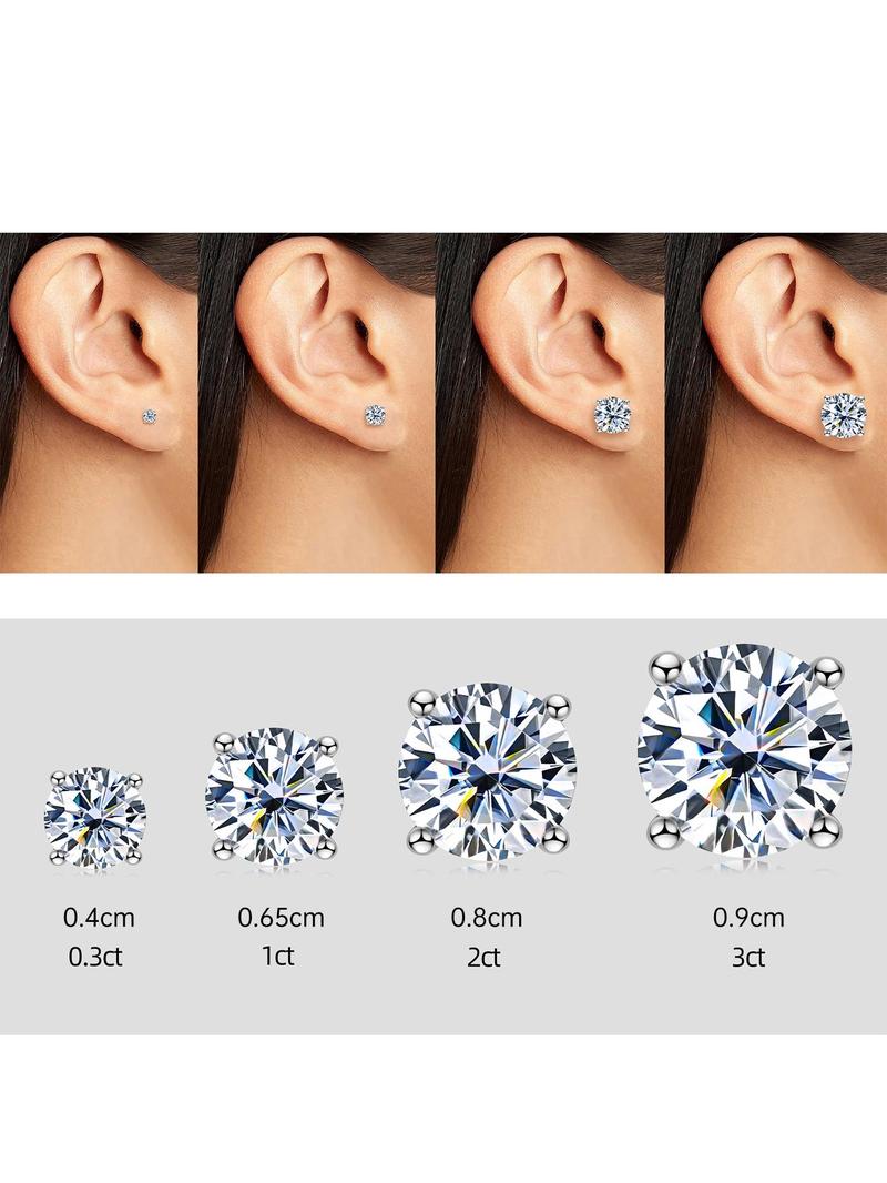 Product Introduction of 925 Sterling Silver Synthetic Moissanite Earrings, Elegant Round Shaped Earrings for Women & Men, Trendy All-match & Exquisite Jewelry for Birthday Gift 2