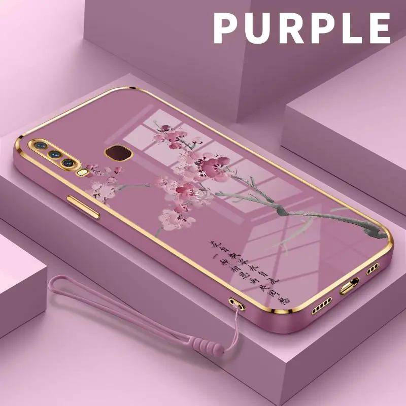 Softcase Untuk VIVO Y17 Y01 Y02 Y02A Y02t Y03 Y10 T1 Y100 4G Y11 2019 Y11s Y12 Y12a Y12s Y12i Y15 Y15s Y15a Y15c Y16 Y17s Y18 Y18e Y19 Y1s Motif Bunga Plum Soft Silicon Laser Plating Kesing Hp Murah