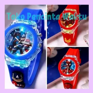 (Populer) Jam tangan anak-anak  dengan lampu LED yang bersinar, desain motif Marvel cocok untuk anak laki - laki maupun perempuan bisa COD