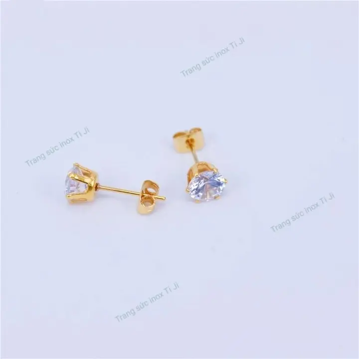 Bông tai khuyên nụ đá trắng INOX MẠ VÀNG nam nữ không đen -  1 chiếc Voi