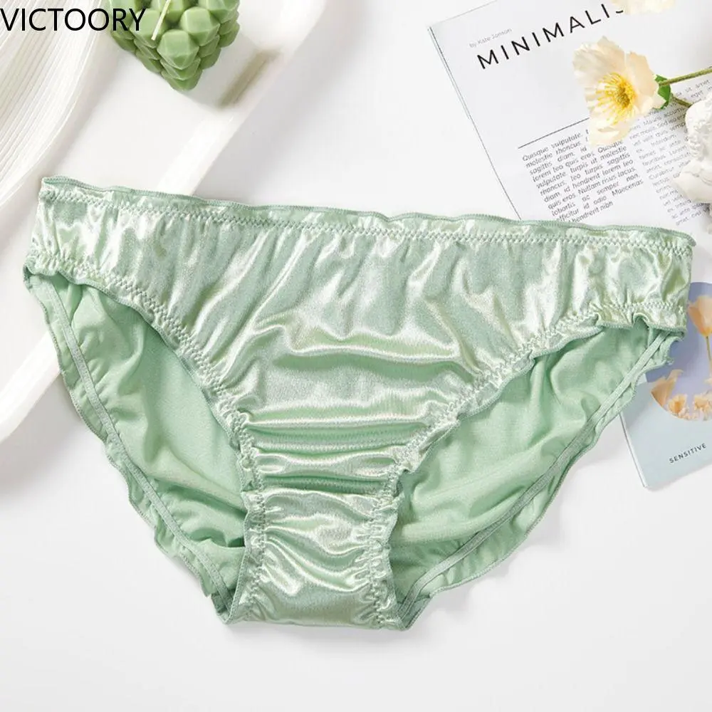 Quần Lót Lụa Satin Cạp Thấp, VICTORY, Màu Trơn Quần Lót, Quần Sịp Xếp Nếp, Mỏng Và Thoáng Khí, Thích Hợp Cho Phụ Nữ Và Trẻ Em Gái, Thời Trang