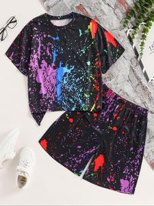 Two-Piece Set Toddler Boy's Random Color Print Sweatshirt & Pants Set, Casual Round Neck Long Sleeve Pullover & Trousers, Kids Summer Clothes