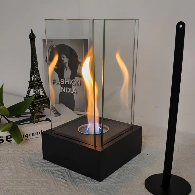 Square Glass Fire Pit, Desktop Alcohol Fireplace, Indoor & Outdoor Camping Party Atmosphere Heater, Home Decor Supplies 5
