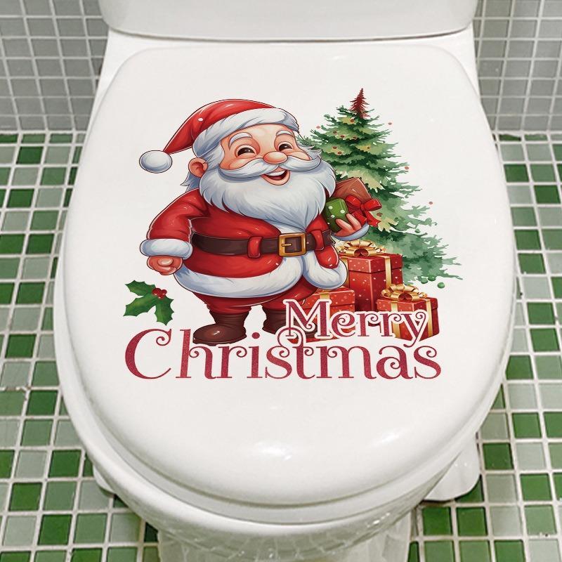 Christmas Cartoon Santa Claus Pattern Toilet Sticker, 1 Count Self-adhesive Toilet Lid Decal, Bathroom Decorative Wall Sticker, Toilet Accessories, Bathroom Accessories 6