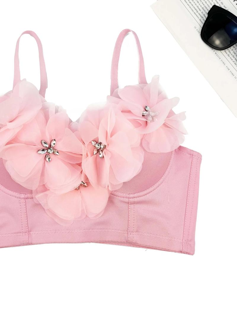 Product Introduction of Triangle Cup Underwire Backless Bra with Rose Red Flower Petals and Diamonds  Bras Outside Fishbone Inner Bralette 12