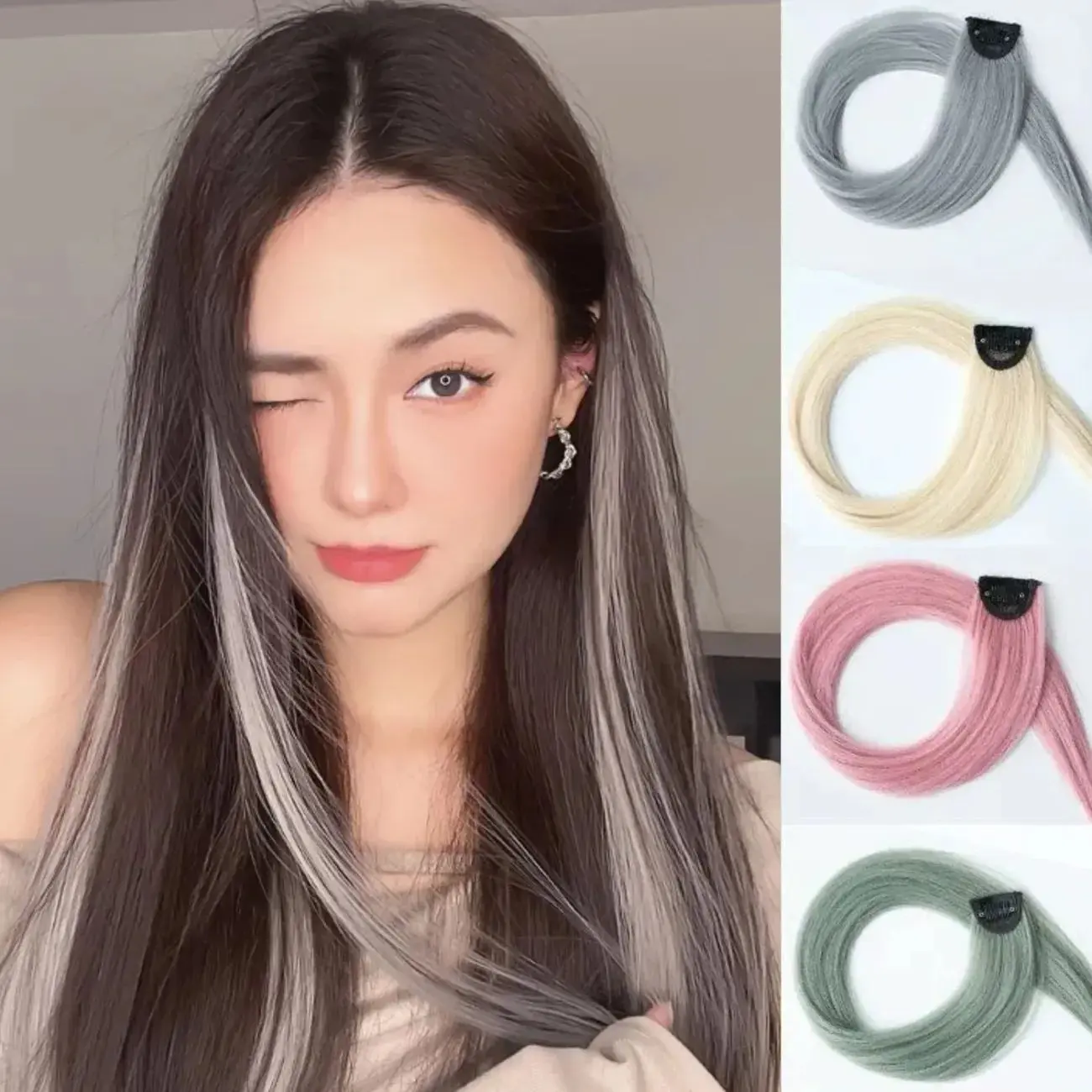 Tóc Nối Thẳng Một Mảnh, Dải, Kiểu thả Tai, Bộ Tóc Giả Nhuộm Màu, Dành Cho Nữ, Thích Hợp Cho Tóc Dài Và Ngắn, Gradient ánh, Vô Hình Và Liền Mạch, Trông Tự Nhiên