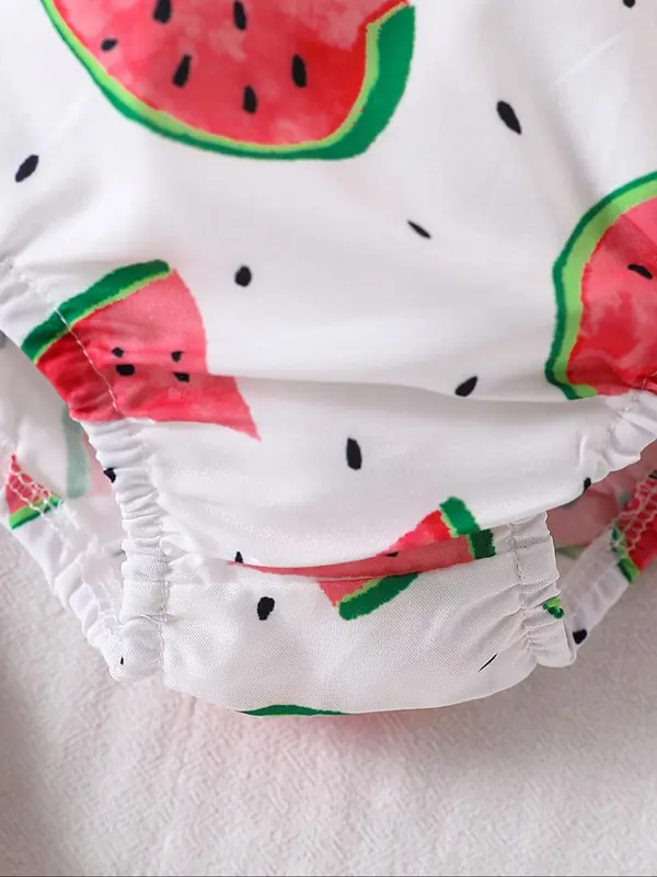Baby Girl's Watermelon Print Sleeveless Bodysuit & Hat Set, Cute Bodysuit for Infant Toddler Kids, Newborn Baby Girls Clothes for Summer 5
