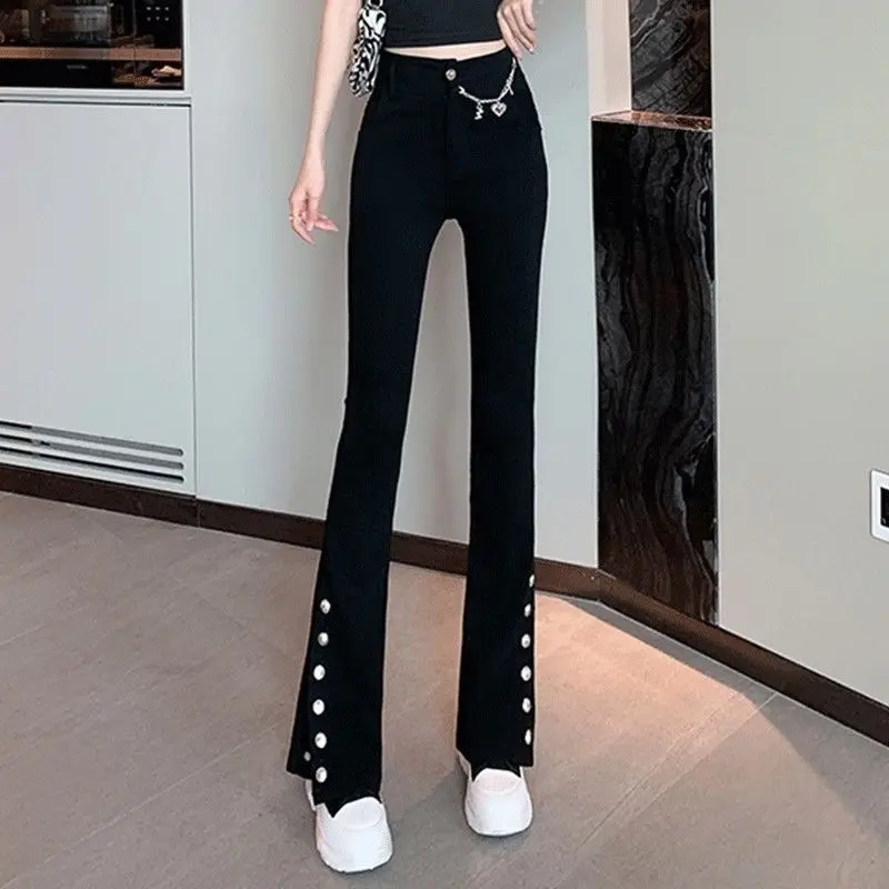 Quần Dài Ống Loe, Thiết Kế Dây Chuyền Xích, Lót Lông Cừu, Dày, Cạp Cao, Thích Hợp Cho Mùa Xuân Và Mùa Thu, Hàng Mới Về, Quần Legging Xẻ Tà Thường Ngày Cho Nữ, Quần Dài quét đất Nhà 6
