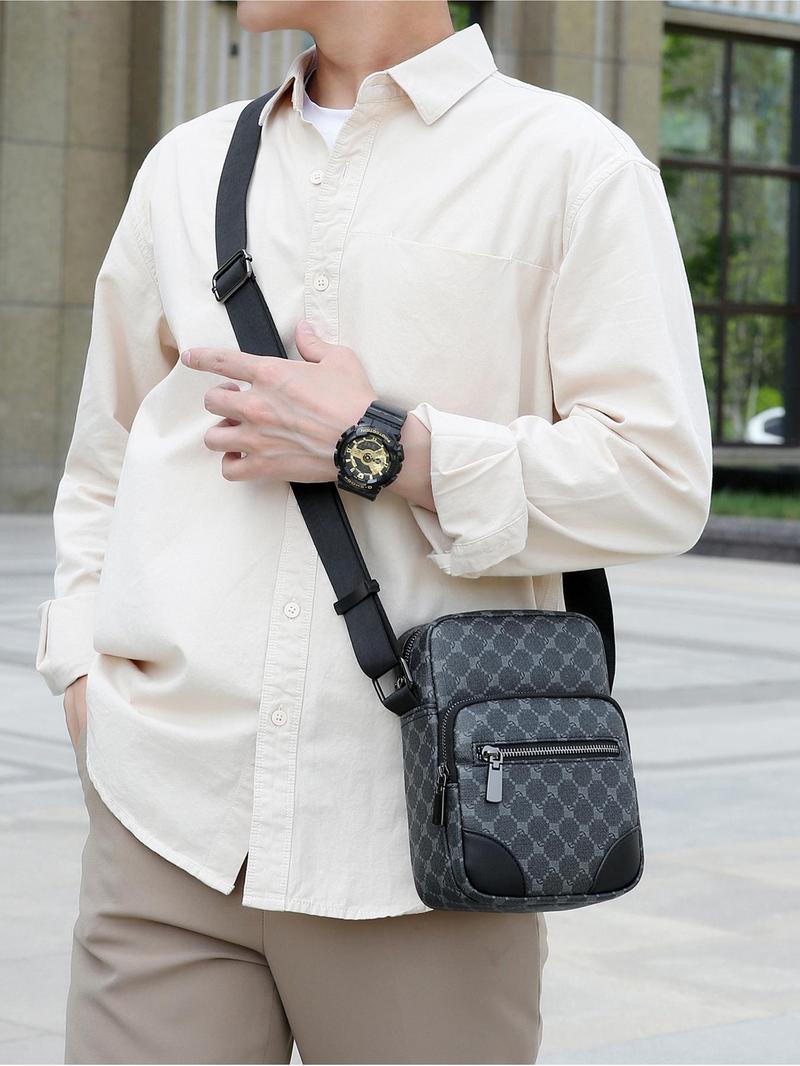 Product Introduction of Men's Casual Geometric Pattern Zipper Crossbody Bag, Fashionable Shoulder Bag for Daily Used, Casual Trendy Versatile High-quality Daily Commuting Bag, Compact Sling Purse 11