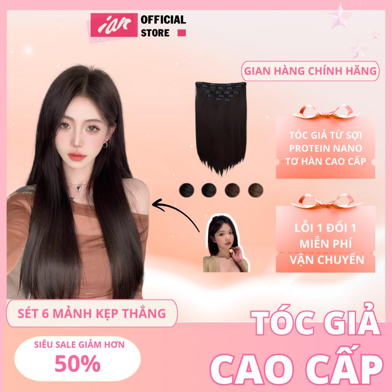 Tóc Kẹp Giả 6 Phím Tơ Lụa Mờ Cao Cấp Women Wig