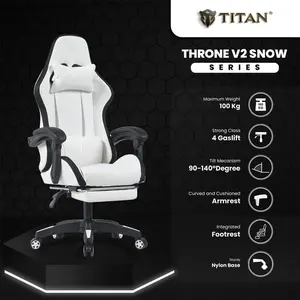 Titan Throne V2 Series Premium Quality Seat Kursi Gaming Chair with Footrest Furniture Sandaran - Snow