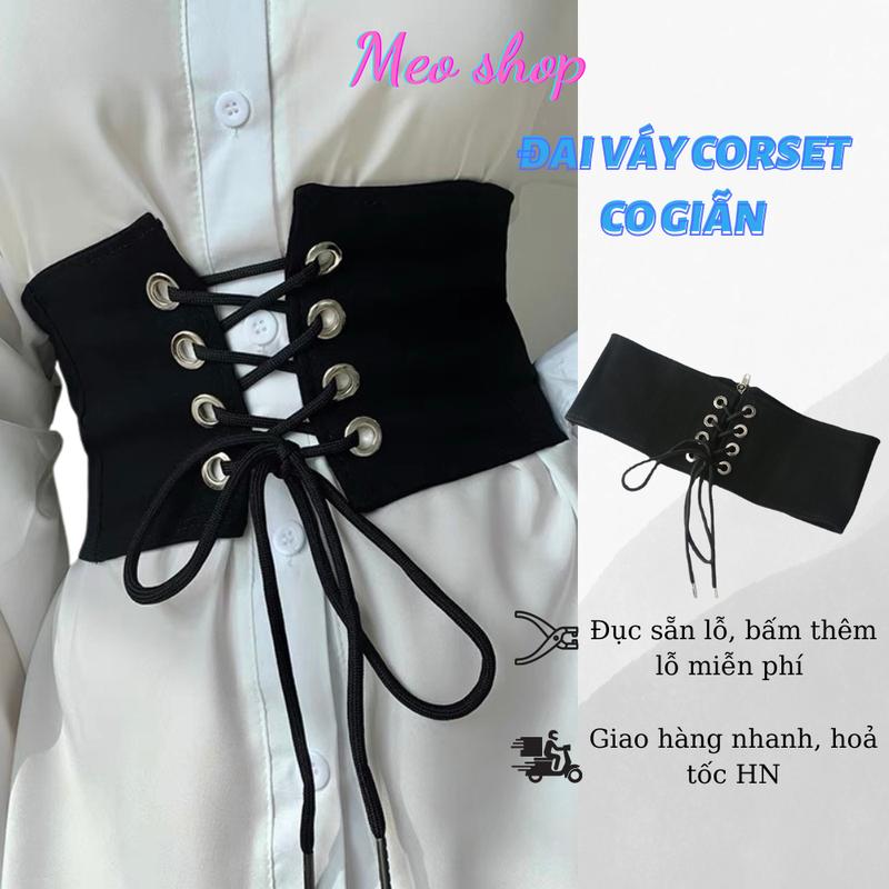 Đai váy corset co giãn đan chéo dây phía trước ĐV034 bản 12cm - Thắt lưng nịt váy áo co dãn cá tính cosplay Meo shop