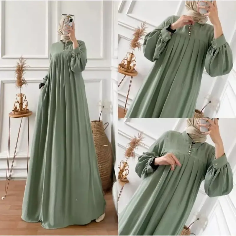 DS.Gamis salsa cringcle airflow dress busui Polos Kancing Muslim Wanita Crinkle Maxi Mewah Dewasa 7