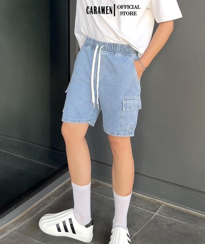Quần Short Jeans Nam Nữ CARAMEN Túi Hộp , Lưng Thun , Form Rộng Menswear Quần Lửng Có Túi quan short