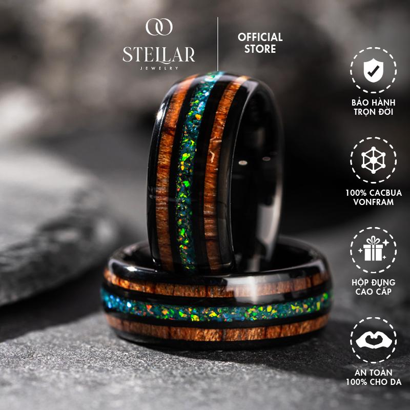  Nhẫn Phong Thuỷ Vĩnh Cửu Stellar "The Neptune" Mệnh Mộc - Nhẫn Đa Tầng Vân Gỗ Đá Opal Green - Chất Liệu Vonfram 