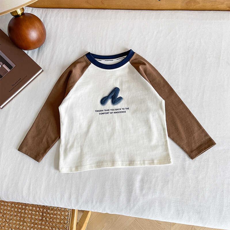 Wind Valley 2024 new children's clothing Korean version contrasting color raglan sleeve T shirt boys versatile base for spring and autumn 5