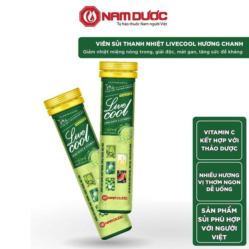 Viên sủi thanh nhiệt Livecool Nam Dược hương chanh 16 viên x4g 2