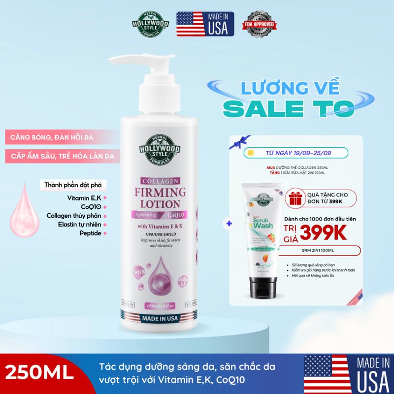 Lotion Collagen Trẻ Hóa, Cấp Ẩm, Căng Bóng Dưỡng Trắng Da Body Hollywood Style 250ml