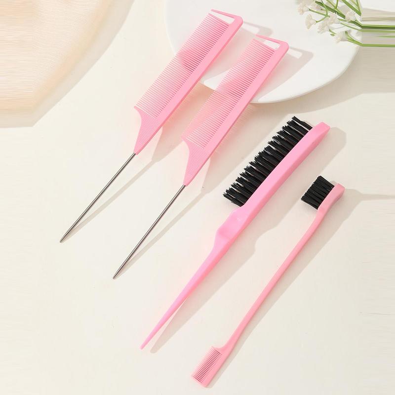 Professional Durable Flexible Hair Comb Set, 4 Counts Rat Tail Combs and Hair Brush, Hair Styling Combs Hair Brushes for Women, Girls, Men, Stylists 5