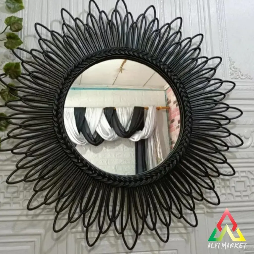 Alfi Kaca Rotan | Cermin Cantik | Aesthetic Mirror | Cermin Hias Berwarna | Hiasan Dinding | Kaca Home Decor