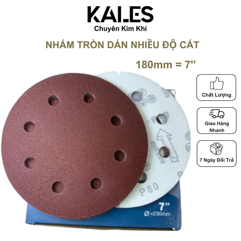 10 Tờ Nhám Vải Tròn Dán Lông Gai Nhiều Độ Cát 180mm | KALES 0