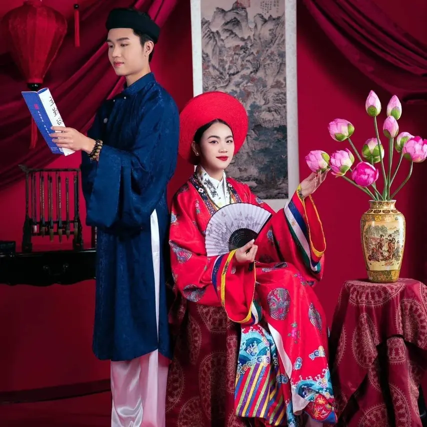 Áo Ngũ Thân ,Áo Tấc Nam Tay Thụng 2 Lớp Lụa Gấm Tơ Xanh Than, Cổ Phục Việt Nam