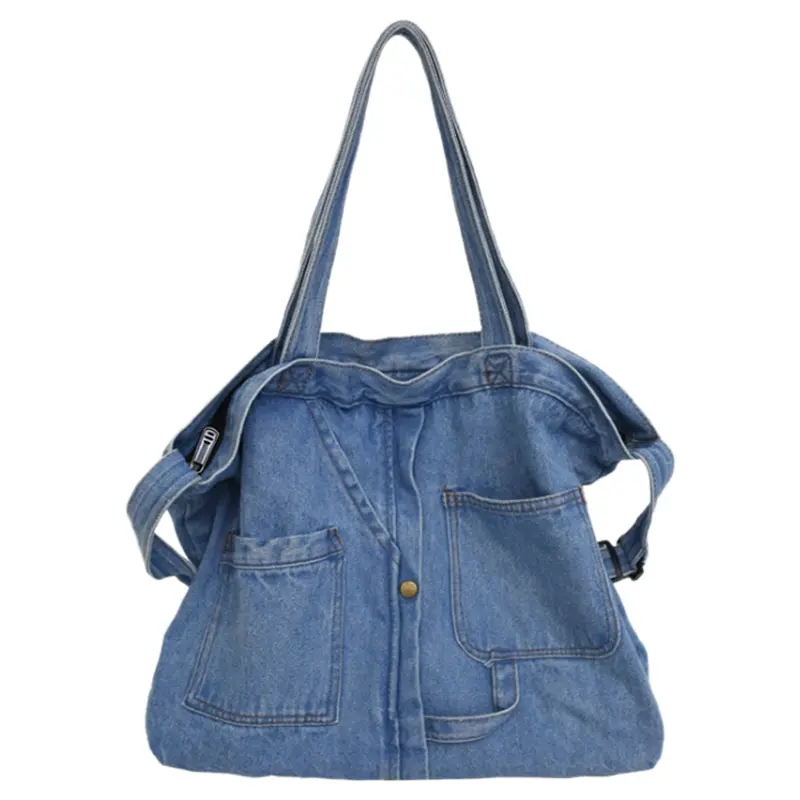 New Net Red Denim Shoulder Messenger Bag Casual Wild Portable Shopping Bag Canvas Tote Female Bag