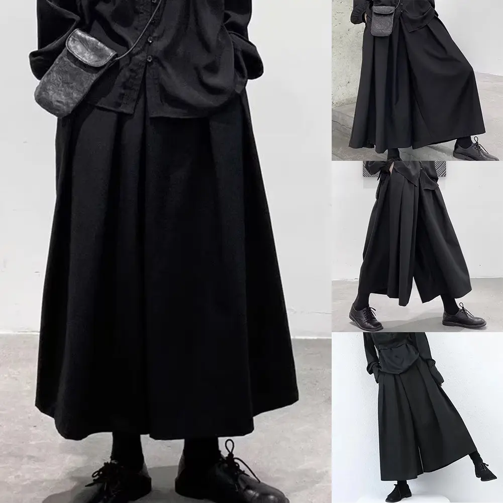 Quần Hakama Cropped Dáng Rộng Phong Cách Tối Giản Gothic, Dành Cho Nam Giới, Ống Rộng, Thiết Kế Đẹp, Quần Samurai Menswear Pants