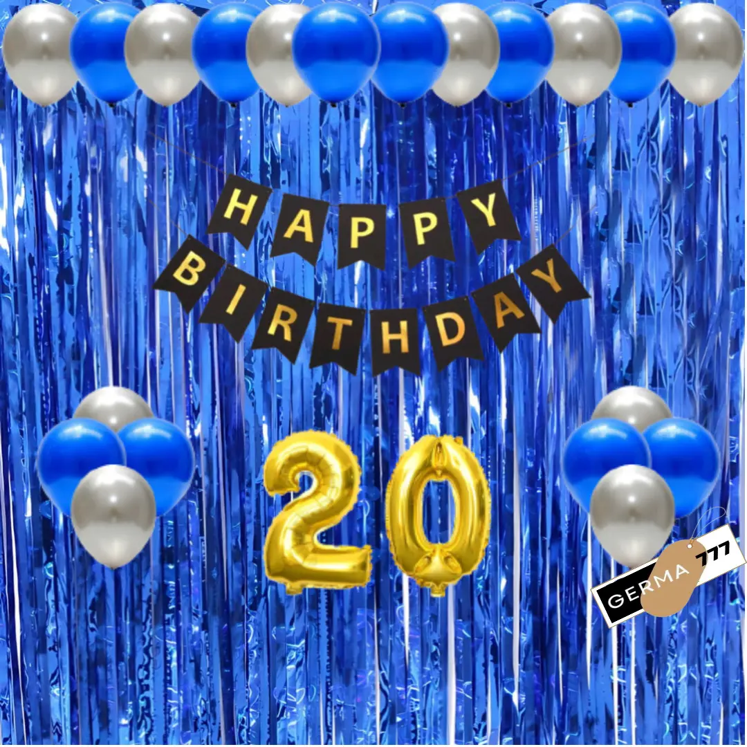 Paket Set Dekorasi Pesta Ulang Tahun Anak Cewek Cowok Balon Tirai Biru Tua Banner Happy Birthday