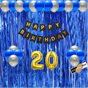 Paket Set Dekorasi Pesta Ulang Tahun Anak Cewek Cowok Balon Tirai Biru Tua Banner Happy Birthday