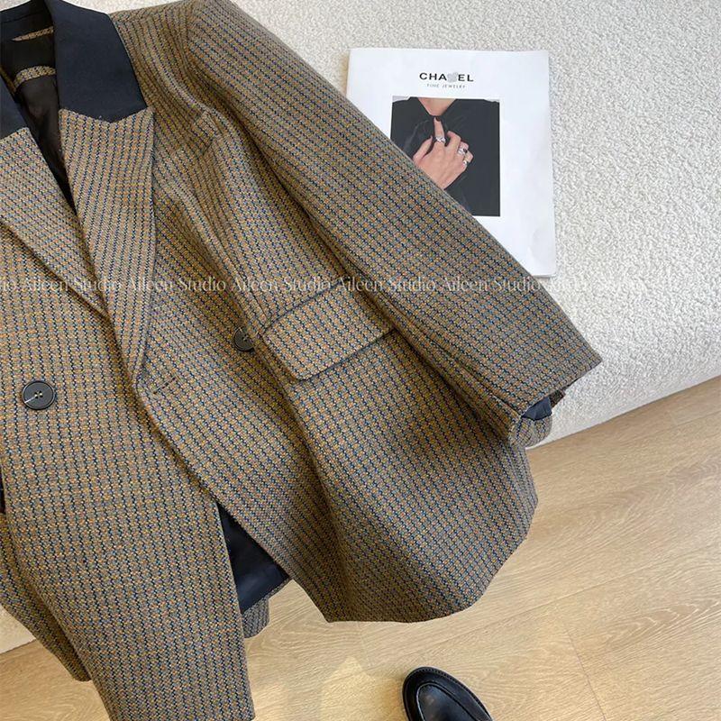 Áo Blazer Len, Họa Tiết Răng Nanh Dành Cho Nữ, Hàng Mới Về 2024, Phong Cách Hàn Quốc, Dày Dặn, Cổ Điển, Dáng Rộng Vừa Vặn, Áo Âu Phục 2