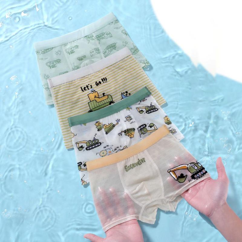 Quần Lót Lụa Dễ Thương, Dành Cho Bé Trai, 4 Cái Mỗi 1 Lô, Quần Đùi Hoạt Hình, Thích Hợp Cho Bé Trai Và Trẻ Em, Đồ Lót Mỏng Mùa Hè, Đồ Lót In Hình Khủng Long 5