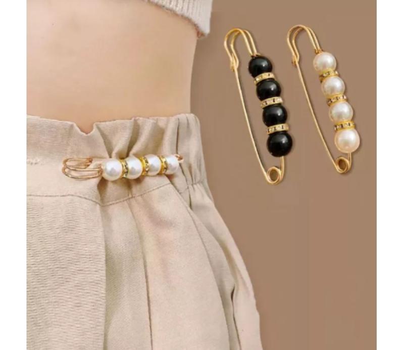 Product Introduction of City Goods 1pc Pearl Brooch Tightening Waistband Pin Opening Bottom Metal Pearl Cute Brooch Pin Jewelry 2