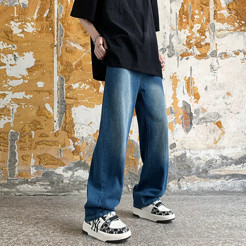 HI.KING Quần jeans nam phong cách Mỹ, cao cấp thoải mái, co giãn tốt, phù hợp cho nhiều dịp, quần jeans rộng M-3XL. 5
