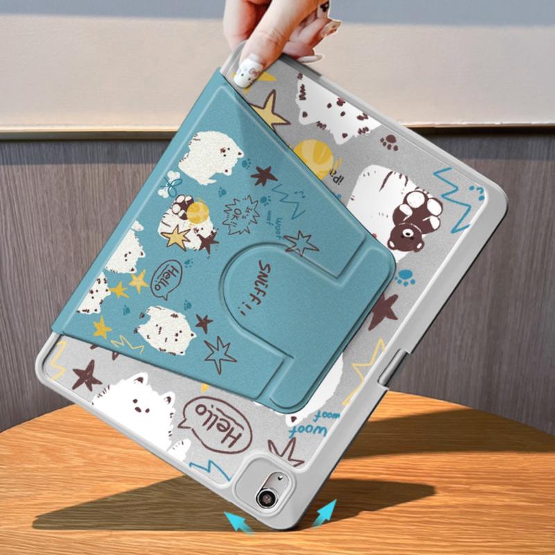 Ốp iPad, Hỗ Trợ Xoay 720 °, Có Khe Bút, Tương Thích Với Gen9 / Gen8 / Gen7 10.2, Air123456, Air3 / Pro10.5 2017 / 2018 9.7 iPad 2020 / 21 Pro11, Ốp Chống Sốc, Có Họa Tiết Mèo Hoạt Hình 2