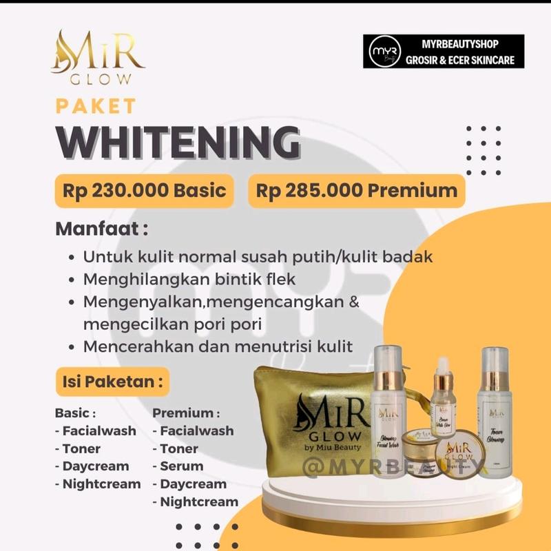 MIR GLOW SKINCARE BASIC WHITENING free GIFT RANDOM Wajah Pencerah  Aging Perawatan Pelembab Facial Hitam Muka 6