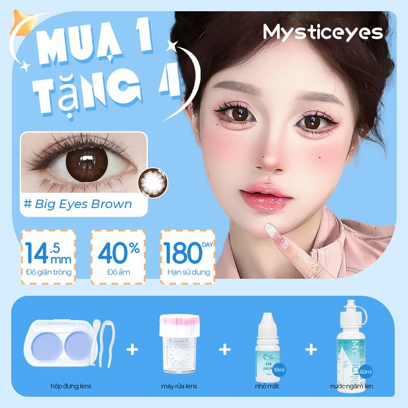 [Mua 1 Tặng 4]MYSTICEYES kính áp tròng 14.0-14.5mm 1 Lens+1 Máy Rửa + 1 Nhỏ Mắt + 60ml Nước Ngâm Len +1 Hộp đựng Lens 5