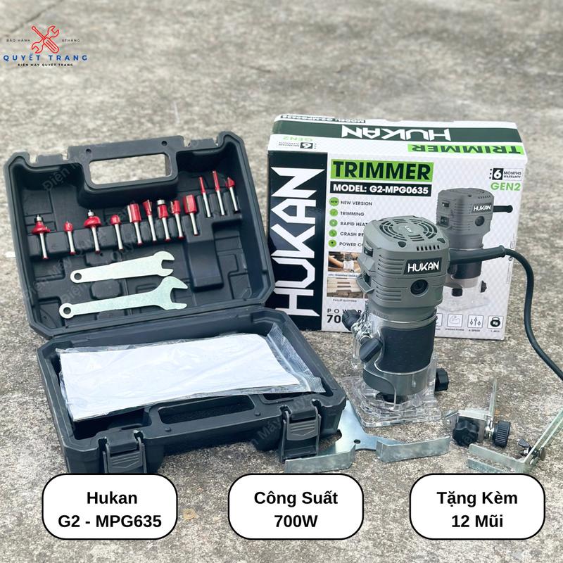 Máy Soi Máy Phay Gỗ Hukan - G2 - MPG635, Công Suất 700W Tặng Kèm 12 Mũi Phay Gỗ Chuyên Dụng