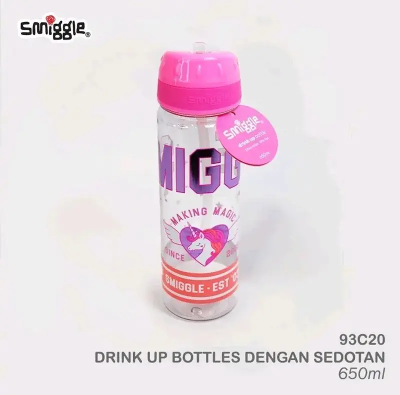 Drink Up Bottle Smiggle Botol Minum Anak Perempuan Laki-laki 650ml Terbaru Water Straw Bottles Kitchenware botol minum karakter Tahan Bocor Blue Water Bottles Sekolah 8