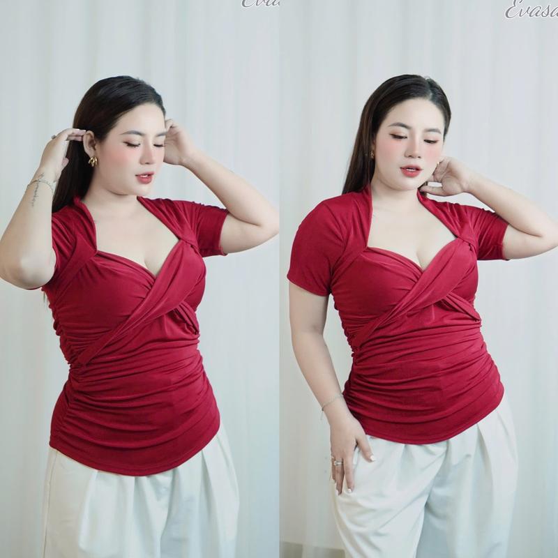 Product Introduction of Mã AT006 – Áo thun nữ bigsize, dáng xoắn ngực rút eo, chất thun nhung mềm, tôn dáng thoải mái 6